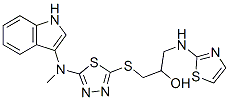 1-[[5-(1H-indol-3-ylmethylamino)-1,3,4-thiadiazol-2-yl]sulfanyl]-3-(1, 3-thiazol-2-ylamino)propan-2-ol Struktur