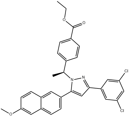 (S)-ethyl 4-(1-(3-(3,5-dichlorophenyl)-5-(6-Methoxynaphthalen-2-yl)-1H-pyrazol-1-yl)ethyl)benzoate Struktur