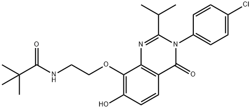 Propanamide,  N-[2-[[3-(4-chlorophenyl)-3,4-dihydro-7-hydroxy-2-(1-methylethyl)-4-oxo-8-quinazolinyl]oxy]ethyl]-2,2-dimethyl- Struktur