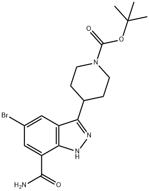 1-Piperidinecarboxylic acid, 4-[7-(aMinocarbonyl)-5-broMo-1H-indazol-3-yl]-, 1,1-diMethylethyl ester Struktur