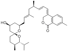 3,4-Dihydro-4-[(1E,2E,4R,6E)-8-[(2R,4S,6R,8R,9S)-4-hydroxy-9-methyl-8-(1-methylethyl)-1,7-dioxaspiro[5.5]undec-2-yl]-4,6-dimethyl-2,6-octadienylidene]-7-methyl-1H-2-benzopyran-1-one Struktur