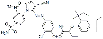 Butanamide,  N-[5-[[1-[4-(aminosulfonyl)-2-nitrophenyl]-4-cyano-1H-pyrazol-5-yl]azo]-3-chloro-2-hydroxyphenyl]-2-[2,4-bis(1,1-dimethylpropyl)phenoxy]-, Struktur