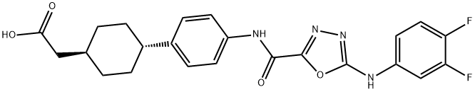 trans-4-[4-[[[5-[(3,4-Difluorophenyl)amino]-1,3,4-oxadiazol-2-yl]carbonyl]amino]phenyl]cyclohexaneacetic acid Struktur