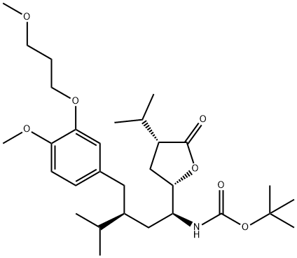 [(1S,3S)-3-[[4-Methoxy-3-(3-methoxypropoxy)phenyl]methyl]-4-methyl-1-[(2S, 4R)-tetrahydro-4-(1-methylethyl)-5-oxo-2-furanyl]pentyl]carbamic Acid 1,1-tert-Butyl Ester Struktur