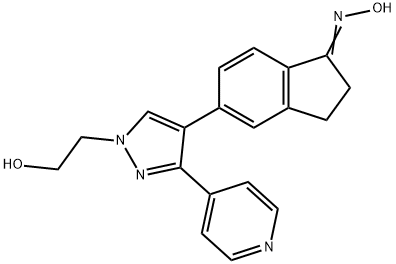 2,3-二氫-5-[1-(2-羥基乙基)-3-(4-吡啶基)-1H-吡唑-4-基]-1H-茚-1-酮肟 結構式