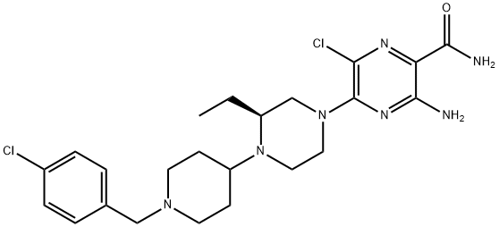 3-氨基-6-氯-5-[(3S)-4-[1-[(4-氯苯基)甲基]-4-哌啶基]-3-乙基-1-哌嗪基]-2-哌嗪甲酰胺, 906805-42-3, 結構式