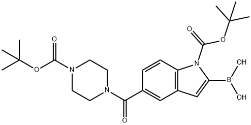 1H-Indole-1-carboxylic acid, 2-borono-5-[[4-[(1,1-dimethylethoxy)carbonyl]-1-piperazinyl]carbonyl]-, 1-(1,1-dimethylethyl) ester Struktur