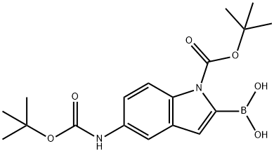 1H-Indole-1-carboxylic acid, 2-borono-5-[[(1,1-dimethylethoxy)carbonyl]amino]-, 1-(1,1-dimethylethyl) ester Struktur