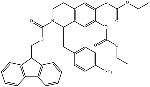 2(1H)-Isoquinolinecarboxylic  acid,  1-[(4-aminophenyl)methyl]-6,7-bis[(ethoxycarbonyl)oxy]-3,4-dihydro-,  9H-fluoren-9-ylmethyl  ester Struktur