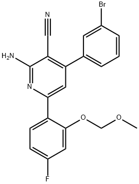 2-AMino-4-(3-broMo-phenyl)-6-(4-fluoro-2-MethoxyMethoxy-phenyl)-nicotinonitrile Struktur