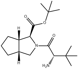 Cyclopenta[c]pyrrole-1-carboxylic acid, 2-[(2S)-2-aMino-3,3-diMethyl-1-oxobutyl]octahydro-, 1,1-diMethylethyl ester, (1S,3aR,6aS)- Struktur