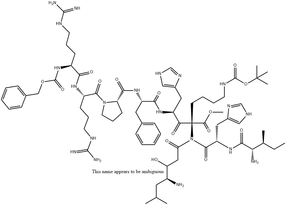 N-ALPHA-CBZ-ARG-ARG-PRO-PHE-HIS-STA-ILE-HIS-N-EPSILON-BOC-LYS METHYL ESTER Struktur