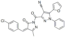 1H-Pyrazole-4-carbonitrile,  3-[[4-[(4-chlorophenyl)methylene]-4,5-dihydro-3-methyl-5-oxo-1H-pyrazol-1-yl]carbonyl]-5-(2-furanyl)-1-phenyl- Struktur