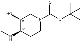 1-PIPERIDINECARBOXYLIC ACID, 3-HYDROXY-4-(METHYLAMINO)-, 1,1-DIMETHYLETHYL ESTER, (3R,4R)-REL- Struktur