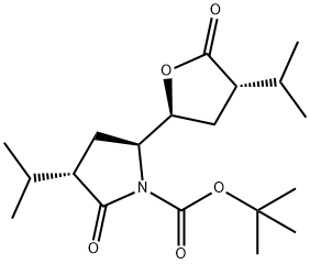 (3S,5S)-3-isopropyl-5-((2S,4S)-4-isopropyl-5-oxotetrahydro-furan-2-yl)-2-oxopyrrolidine-1-carboxylic acid tert-butyl ester Struktur