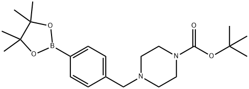 tert-Butyl 4-(4-(4,4,5,5-tetramethyl-1,3,2-dioxaborolan-2-yl)benzyl)piperazine-1-carboxylate Struktur