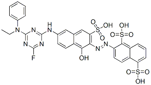 2-[[6-[[4-(ethylphenylamino)-6-fluoro-1,3,5-triazin-2-yl]amino]-1-hydroxy-3-sulpho-2-naphthyl]azo]naphthalene-1,5-disulphonic acid Struktur