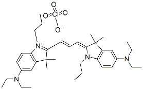 5-(diethylamino)-2-[3-[5-(diethylamino)-1,3-dihydro-3,3-dimethyl-1-propyl-2H-indol-2-ylidene]prop-1-enyl]-3,3-dimethyl-1-propyl-3H-indolium perchlorate Struktur