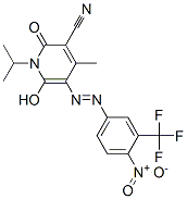 3-Pyridinecarbonitrile,  1,2-dihydro-6-hydroxy-4-methyl-1-(1-methylethyl)-5-[2-[4-nitro-3-(trifluoromethyl)phenyl]diazenyl]-2-oxo- Struktur