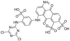 5-amino-8-[[4-[(4,6-dichloro-1,3,5-triazin-2-yl)amino]-3-sulphophenyl]amino]-9,10-dihydro-9,10-dioxoanthracenedisulphonic acid Struktur