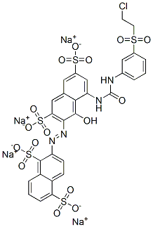 tetrasodium 2-[[8-[[[[3-[(2-chloroethyl)sulphonyl]phenyl]amino]carbonyl]amino]-1-hydroxy-3,6-disulphonato-2-naphthyl]azo]naphthalene-1,5-disulphonate Struktur