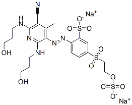 2-[[5-cyano-2,6-bis[(3-hydroxypropyl)amino]-4-methyl-3-pyridyl]azo]-5-[[2-(sulphooxy)ethyl]sulphonyl]benzenesulphonic acid, sodium salt Struktur