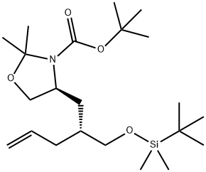 3-Oxazolidinecarboxylic acid, 4-[(2R)-2-[[[(1,1-diMethylethyl)diMethylsilyl]oxy]Methyl]-4-penten-1-yl]-2,2-diMethyl-, 1,1-diMethylethyl ester, (4S)- Struktur