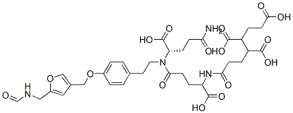 6-[[(1S)-3-[[(1S)-3-carbamoyl-1-carboxy-propyl]-[2-[4-[[5-(formamidome thyl)-3-furyl]methoxy]phenyl]ethyl]carbamoyl]-1-carboxy-propyl]carbamo yl]hexane-1,3,4-tricarboxylic acid Struktur