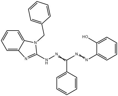 2-[3-Phenyl-5-[1-(phenylmethyl)-1H-benzimidazol-2-yl]formazan-1-yl]phenol Struktur