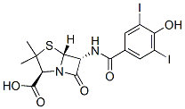 (2S,5R,6R)-6-[(4-hydroxy-3,5-diiodo-benzoyl)amino]-3,3-dimethyl-7-oxo- 4-thia-1-azabicyclo[3.2.0]heptane-2-carboxylic acid Struktur