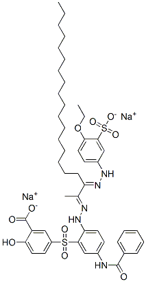 sodium 5-[[5-(benzoylamino)-2-[[2-[(4-ethoxy-3-sulphophenyl)hydrazono]-1-methylnonadecylidene]hydrazino]phenyl]sulphonyl]salicylate Struktur