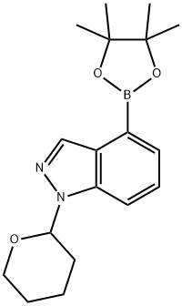 1-(tetrahydro-2H-pyran-2-yl)-4-(4,4,5,5-tetraMethyl-1,3,2-dioxaborolan-2-yl)-1H-indazole Struktur