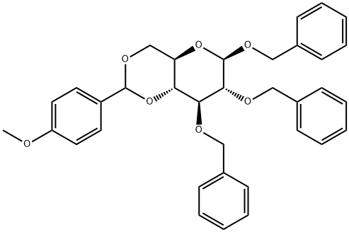 4,6-Di-O-(p-methoxybenzylidene)-1,2,3-tri-O-benzyl-β-D-glucopyranose Struktur