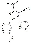 1H-Pyrazole-4-carbonitrile,  3-acetyl-5-(2-furanyl)-1-(3-methoxyphenyl)- Struktur