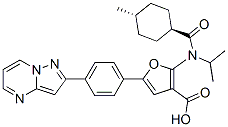 3-Furancarboxylic  acid,  2-[[(trans-4-methylcyclohexyl)carbonyl](1-methylethyl)amino]-5-(4-pyrazolo[1,5-a]pyrimidin-2-ylphenyl)- Struktur