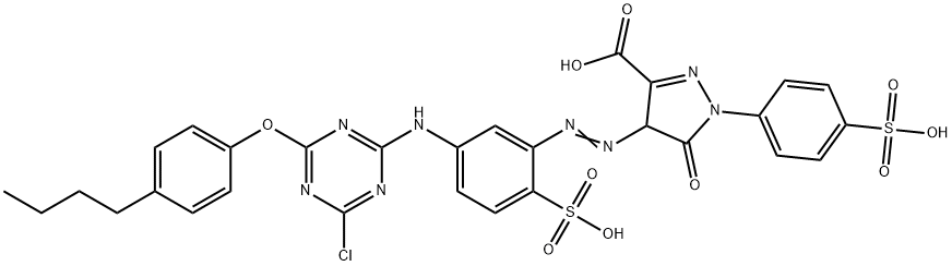 4-[[5-[[4-(4-butylphenoxy)-6-chloro-1,3,5-triazin-2-yl]amino]-2-sulphophenyl]azo]-4,5-dihydro-5-oxo-1-(4-sulphophenyl)-1H-pyrazole-3-carboxylic acid Struktur