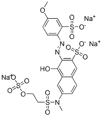 trisodium 4-hydroxy-3-[(4-methoxy-2-sulphonatophenyl)azo]-6-[methyl[[2-(sulphonatooxy)ethyl]sulphonyl]amino]naphthalene-2-sulphonate  Struktur