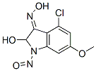 4-chloro-6-methoxy-2-hydroxy-N(1)-nitrosoindolin-3-one oxime Struktur