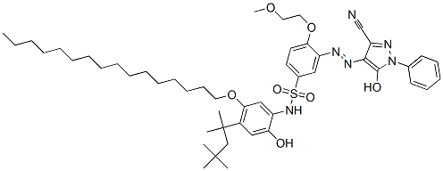 3-(3-Cyano-5-hydroxy-1-phenyl-1H-pyrazol-4-ylazo)-4-(2-methoxyethoxy)-N-[5-hexadecyloxy-2-hydroxy-4-(1,1,3,3-tetramethylbutyl)phenyl]benzenesulfonamide Struktur