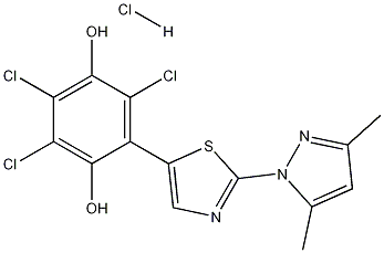 2-(3,5-Dimethylpyrazol-1-yl)-5-(2,5-dihydroxy-3,4,6-trichlorophenyl)thiazole hydrochloride Struktur