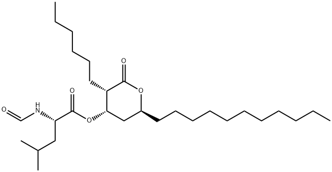 N-Formyl-L-leucine (3S,4S,6S)-3-Hexyltetrahydro-2-oxo-6-undecyl-2H-pyran-4-yl Ester Struktur