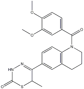 Quinoline, 6-(3,6-dihydro-6-methyl-2-oxo-2H-1,3,4-thiadiazin-5-yl)-1-(3,4-dimethoxybenzoyl)-1,2,3,4-tetrahydro-, ( )- Struktur