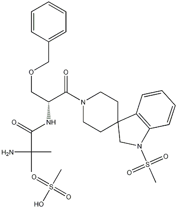 Propanamide, 2-amino-N-(2-(1,2-dihydro-1-(methylsulfonyl)spiro(3H-indole-3,4'-piperidin)-1'-yl)-2-oxo-1-((phenylmethoxy)methyl)ethyl)-2-methyl-, (R)-, monomethanesulfonate Struktur