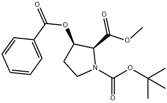 (2S,3R)-N-tert-Butoxycarbonyl-3-benzoyloxy-2-pyrrolidinecarboxylic acid methyl ester Struktur