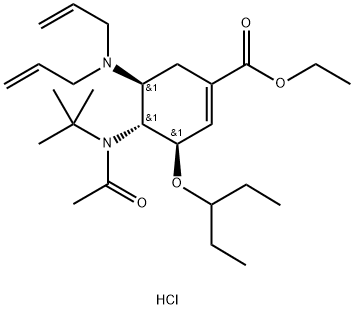 (3R,4R,5S)-4-N-乙酰基(叔丁基)氨基-5-N,N-二烯丙基氨基-3-(1-乙基丙氧基)-1-環(huán)己烯-1-甲酸乙酯單鹽酸鹽 結(jié)構(gòu)式