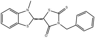 4-Thiazolidinone, 5-(3-methyl-2(3H)-benzothiazolylidene)-3-(phenylmethyl)-2-thioxo- Struktur