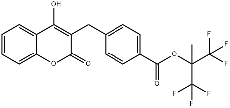 1,1,1,3,3,3-Hexafluoro-2-methylpropan-2-yl 4-[(4-hydroxy-2-oxo-2H-chromen-3-yl)methyl]benzoate Struktur