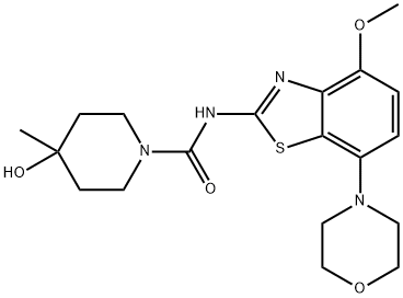 4-Hydroxy-N-[4-methoxy-7-(4-morpholinyl)-2-benzothiazolyl]-4-methyl-1-piperidinecarboxamide Struktur