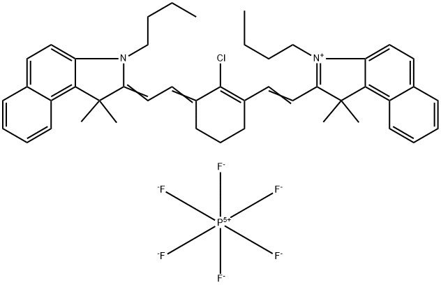 3-Butyl-2-(2-[3-[2-(3-butyl-1,1-dimethyl-1,3-dihydrobenzo[e]indol-2-ylidene)ethylidene]-2-chloro-cyclohex-1-enyl]vinyl)-1,1-dimethyl-1H-benzo[e]indolium hexafluorophosphate Struktur