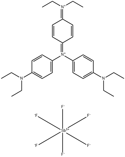 4-(Diethylamino)-N-[4-(diethylamino)phenyl]-N-[4-(diethyliminio)-2,5-cyclohexadien-1-ylidene]benzenaminium hexafluoroantimonate(1-) Struktur